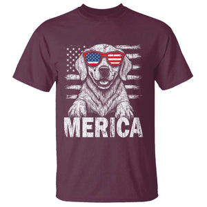 Merica Golden Retriever T Shirt Patriotic Dog US Flag 4th Of July TS02 Maroon Print Your Wear