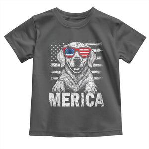 Merica Golden Retriever Toddler T Shirt Patriotic Dog US Flag 4th Of July TS02 Dark Heather Print Your Wear