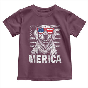 Merica Golden Retriever Toddler T Shirt Patriotic Dog US Flag 4th Of July TS02 Maroon Print Your Wear