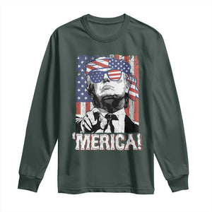 Merica Trump 4th Of July American Flag Long Sleeve Shirt TS11 Dark Forest Green Print Your Wear