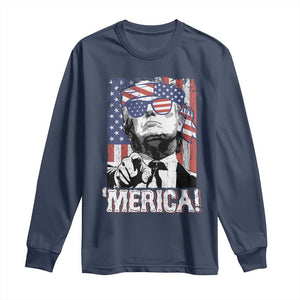 Merica Trump 4th Of July American Flag Long Sleeve Shirt TS11 Navy Print Your Wear
