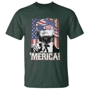 Merica Trump 4th Of July American Flag T Shirt TS11 Dark Forest Green Print Your Wear