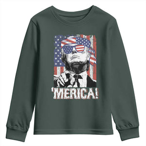Merica Trump 4th Of July American Flag Youth Sweatshirt TS11 Dark Forest Green Print Your Wear