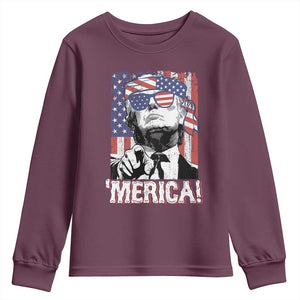 Merica Trump 4th Of July American Flag Youth Sweatshirt TS11 Maroon Print Your Wear