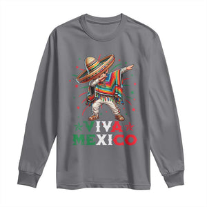 Mexican Boy Dabbing Long Sleeve Shirt Poncho Cinco de Mayo Flag Viva Mexico TS10 Charcoal Print Your Wear