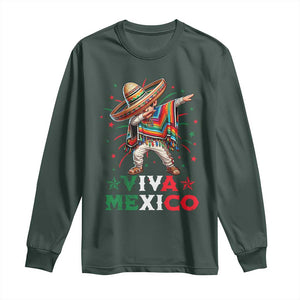 Mexican Boy Dabbing Long Sleeve Shirt Poncho Cinco de Mayo Flag Viva Mexico TS10 Dark Forest Green Print Your Wear