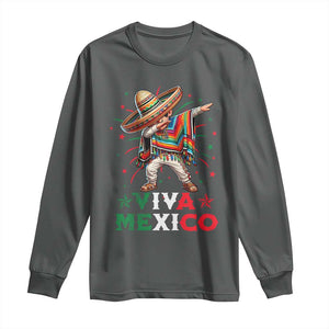 Mexican Boy Dabbing Long Sleeve Shirt Poncho Cinco de Mayo Flag Viva Mexico TS10 Dark Heather Print Your Wear