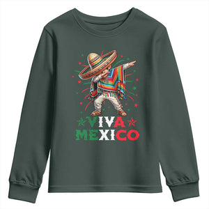 Mexican Boy Dabbing Youth Sweatshirt Poncho Cinco de Mayo Flag Viva Mexico TS10 Dark Forest Green Print Your Wear