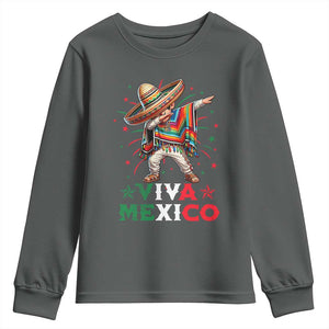 Mexican Boy Dabbing Youth Sweatshirt Poncho Cinco de Mayo Flag Viva Mexico TS10 Dark Heather Print Your Wear