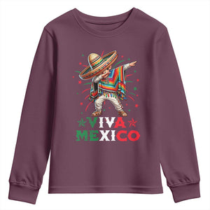Mexican Boy Dabbing Youth Sweatshirt Poncho Cinco de Mayo Flag Viva Mexico TS10 Maroon Print Your Wear
