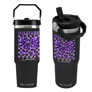 Military Child Coquette Bow Flip Straw Tumbler Purple Up Camo TS10 One Size: 30 oz Black Print Your Wear