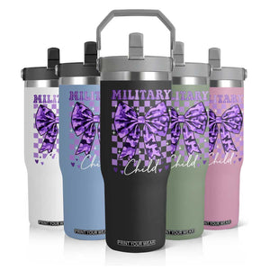 Military Child Coquette Bow Flip Straw Tumbler Purple Up Camo TS10 Print Your Wear