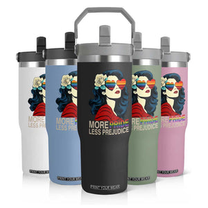 More Pride Less Prejudice Flip Straw Tumbler Retro Pride Month LGBTQ Feminist TS02 Print Your Wear