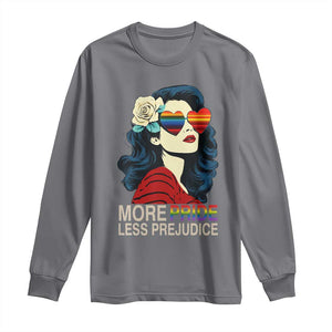 More Pride Less Prejudice Long Sleeve Shirt Retro Pride Month LGBTQ Feminist TS02 Charcoal Print Your Wear