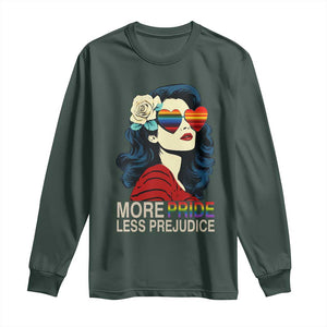 More Pride Less Prejudice Long Sleeve Shirt Retro Pride Month LGBTQ Feminist TS02 Dark Forest Green Print Your Wear