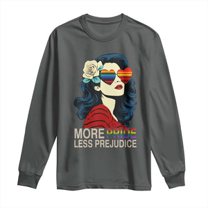 More Pride Less Prejudice Long Sleeve Shirt Retro Pride Month LGBTQ Feminist TS02 Dark Heather Print Your Wear