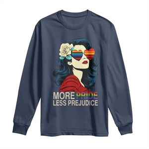 More Pride Less Prejudice Long Sleeve Shirt Retro Pride Month LGBTQ Feminist TS02 Navy Print Your Wear