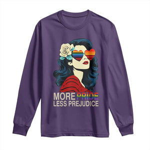 More Pride Less Prejudice Long Sleeve Shirt Retro Pride Month LGBTQ Feminist TS02 Purple Print Your Wear