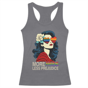 More Pride Less Prejudice Racerback Tank Top Retro Pride Month LGBTQ Feminist TS02 Charcoal Print Your Wear
