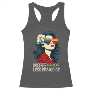 More Pride Less Prejudice Racerback Tank Top Retro Pride Month LGBTQ Feminist TS02 Dark Heather Print Your Wear