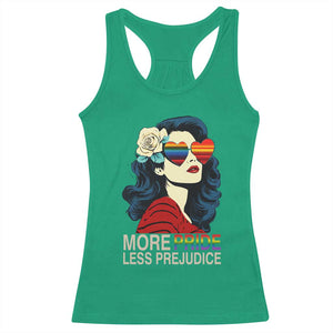More Pride Less Prejudice Racerback Tank Top Retro Pride Month LGBTQ Feminist TS02 Irish Green Print Your Wear