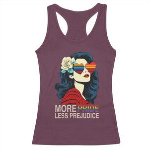 More Pride Less Prejudice Racerback Tank Top Retro Pride Month LGBTQ Feminist TS02 Maroon Print Your Wear