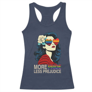 More Pride Less Prejudice Racerback Tank Top Retro Pride Month LGBTQ Feminist TS02 Navy Print Your Wear