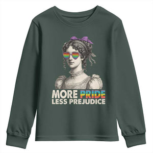 More Pride Less Prejudice Youth Sweatshirt LGBTQ Proud Ally Pride Month TS10 Dark Forest Green Print Your Wear