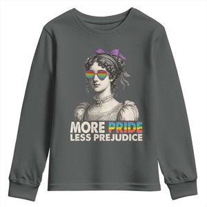 More Pride Less Prejudice Youth Sweatshirt LGBTQ Proud Ally Pride Month TS10 Dark Heather Print Your Wear