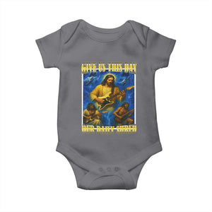Music Give Us This Day Our Daily Shred Baby Onesie Funny Jesus Rock Guitar Meme TS02 Charcoal Print Your Wear