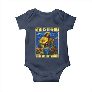 Music Give Us This Day Our Daily Shred Baby Onesie Funny Jesus Rock Guitar Meme TS02 Navy Print Your Wear