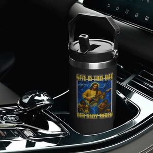 Music Give Us This Day Our Daily Shred Flip Straw Tumbler Funny Jesus Rock Guitar Meme TS02 Print Your Wear