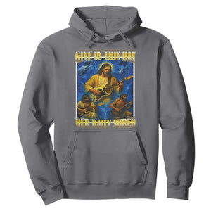 Music Give Us This Day Our Daily Shred Hoodie Funny Jesus Rock Guitar Meme TS02 Charcoal Print Your Wear