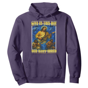 Music Give Us This Day Our Daily Shred Hoodie Funny Jesus Rock Guitar Meme TS02 Purple Print Your Wear
