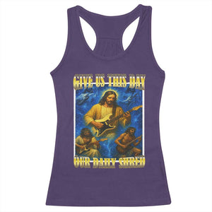 Music Give Us This Day Our Daily Shred Racerback Tank Top Funny Jesus Rock Guitar Meme TS02 Purple Print Your Wear