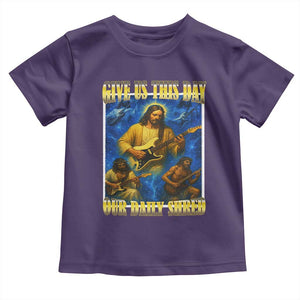 Music Give Us This Day Our Daily Shred Toddler T Shirt Funny Jesus Rock Guitar Meme TS02 Purple Print Your Wear