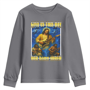 Music Give Us This Day Our Daily Shred Youth Sweatshirt Funny Jesus Rock Guitar Meme TS02 Charcoal Print Your Wear
