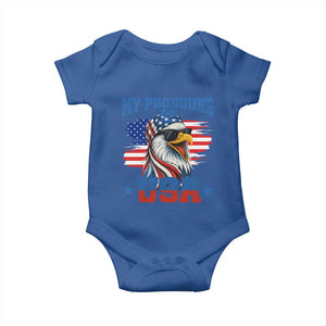 My Pronouns Are USA Baby Onesie Bold Patriotic Eagle with American Flag Bandana Mullet TS02 Royal Blue Print Your Wear