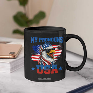 My Pronouns Are USA Coffee Mug Bold Patriotic Eagle with American Flag Bandana Mullet TS02 Print Your Wear