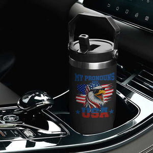 My Pronouns Are USA Flip Straw Tumbler Bold Patriotic Eagle with American Flag Bandana Mullet TS02 Print Your Wear