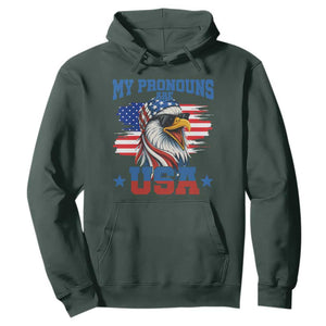 My Pronouns Are USA Hoodie Bold Patriotic Eagle with American Flag Bandana Mullet TS02 Dark Forest Green Print Your Wear