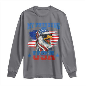 My Pronouns Are USA Long Sleeve Shirt Bold Patriotic Eagle with American Flag Bandana Mullet TS02 Charcoal Print Your Wear