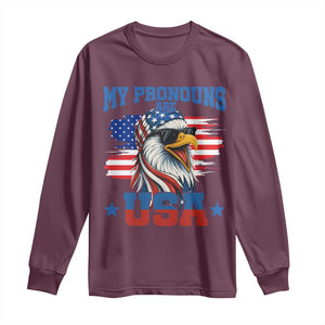 My Pronouns Are USA Long Sleeve Shirt Bold Patriotic Eagle with American Flag Bandana Mullet TS02 Maroon Print Your Wear