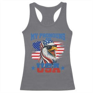 My Pronouns Are USA Racerback Tank Top Bold Patriotic Eagle with American Flag Bandana Mullet TS02 Charcoal Print Your Wear