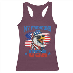 My Pronouns Are USA Racerback Tank Top Bold Patriotic Eagle with American Flag Bandana Mullet TS02 Maroon Print Your Wear