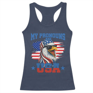 My Pronouns Are USA Racerback Tank Top Bold Patriotic Eagle with American Flag Bandana Mullet TS02 Navy Print Your Wear