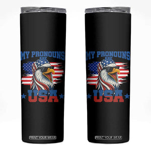 My Pronouns Are USA Skinny Tumbler Bold Patriotic Eagle with American Flag Bandana Mullet TS02 Black Print Your Wear