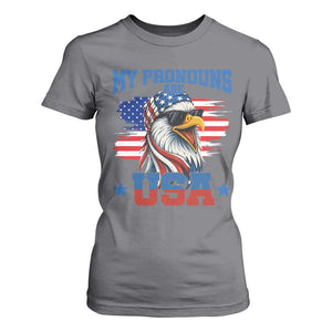 My Pronouns Are USA T Shirt For Women Bold Patriotic Eagle with American Flag Bandana Mullet TS02 Charcoal Print Your Wear