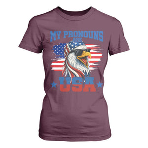 My Pronouns Are USA T Shirt For Women Bold Patriotic Eagle with American Flag Bandana Mullet TS02 Maroon Print Your Wear