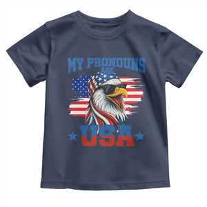 My Pronouns Are USA Toddler T Shirt Bold Patriotic Eagle with American Flag Bandana Mullet TS02 Navy Print Your Wear